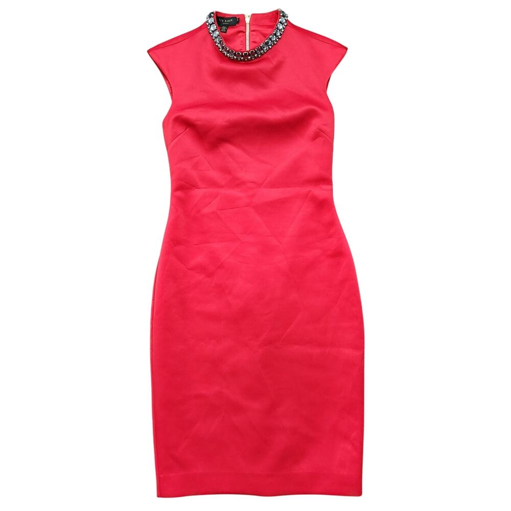 Ted Baker High Neck Embellished Dress in Bright Red Size Ted 2 US 6